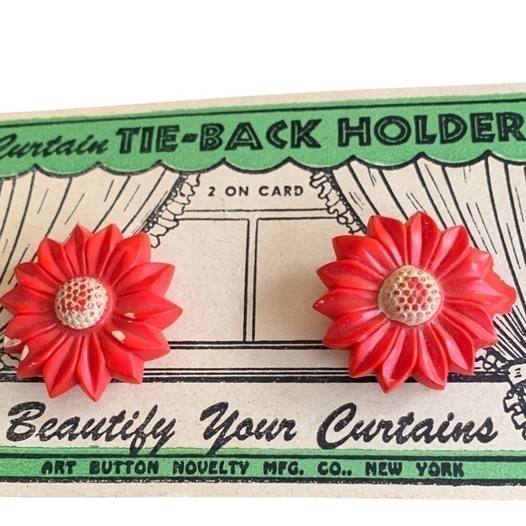 VINTAGE Floral Curtain Tie Back Holders 3 Sets of 2 - Picture 6 of 7